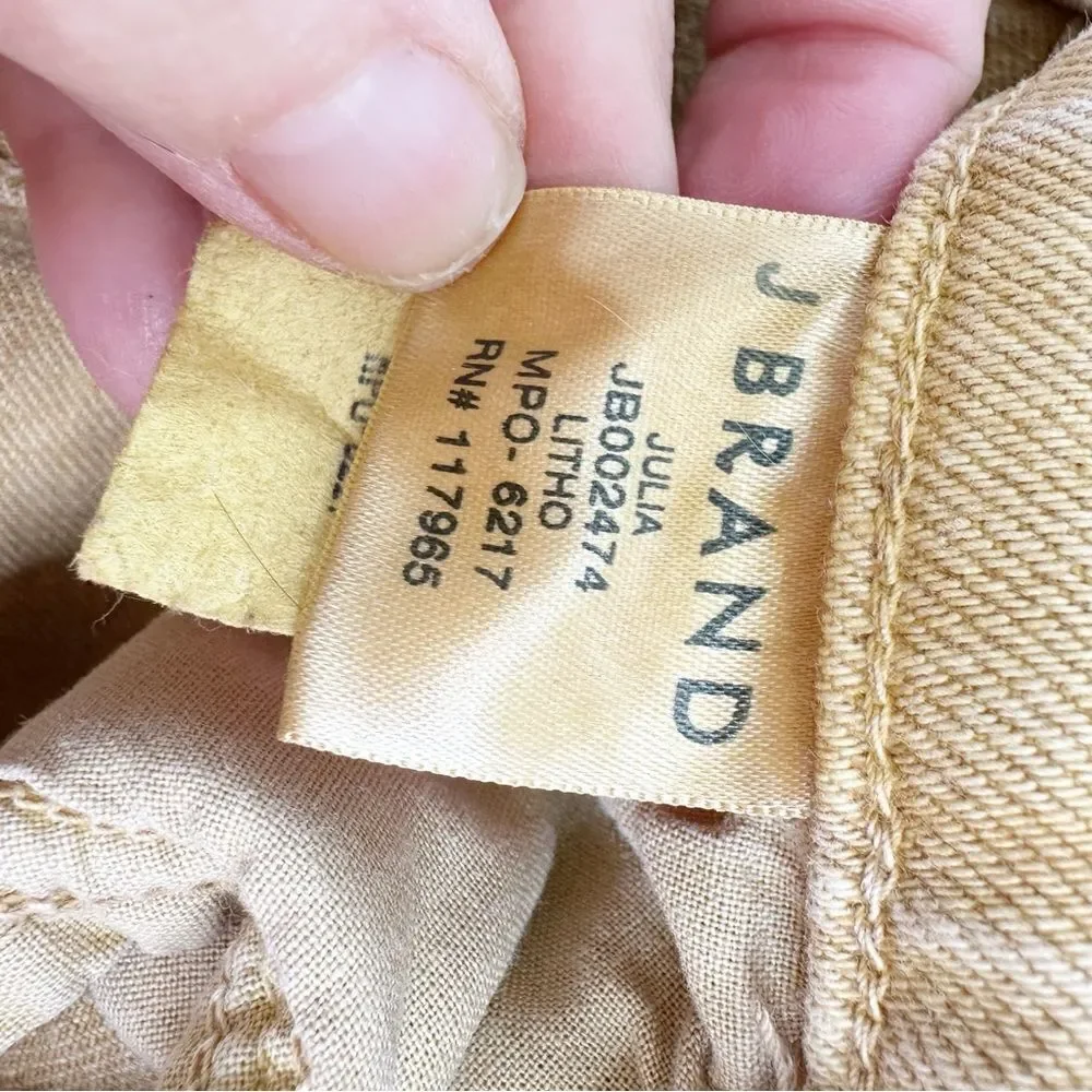 J Brand Julia Frayed-Hem Flared-Leg Cotton Blend‎ Jeans in Litho Gold Sz 26